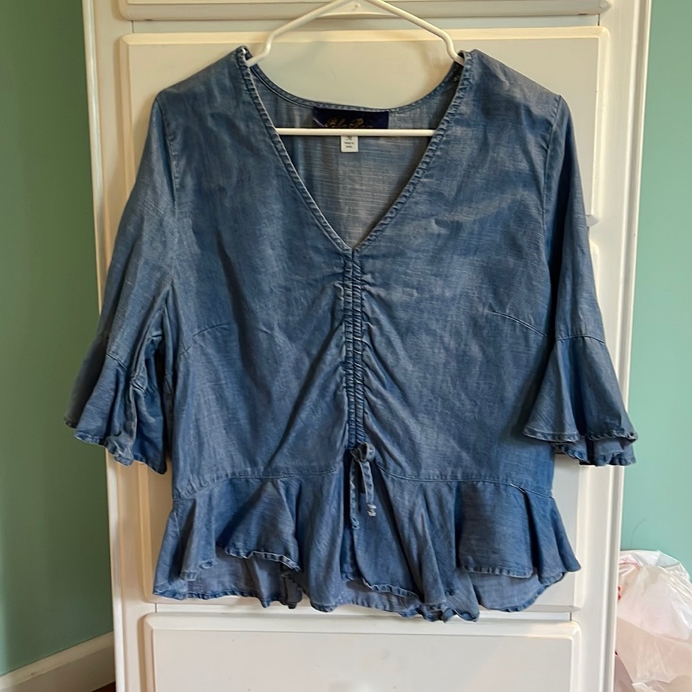 Denim scrunched long sleeve